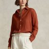 Turuncu Kadın Ralph Lauren Rahat Kesim Keten Gömlekler Turuncu Kadın Ralph Lauren Rahat Kesim Keten Gömlekler