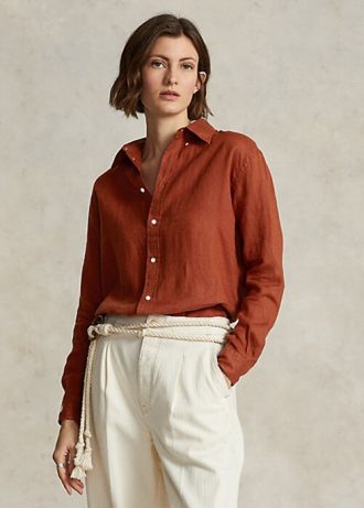 Turuncu Kadın Ralph Lauren Rahat Kesim Keten Gömlekler Turuncu Kadın Ralph Lauren Rahat Kesim Keten Gömlekler