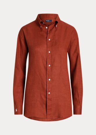 Turuncu Kadın Ralph Lauren Rahat Kesim Keten Gömlekler Turuncu Kadın Ralph Lauren Rahat Kesim Keten Gömlekler
