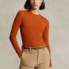 Turuncu Kadın Ralph Lauren Ribbed Süet Kenarlı Uzun Kollu Tişörtler