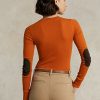 Turuncu Kadın Ralph Lauren Ribbed Süet Kenarlı Uzun Kollu Tişörtler