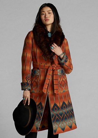Turuncu Kadın Ralph Lauren Shearling Yaka Jakarlı Montlar