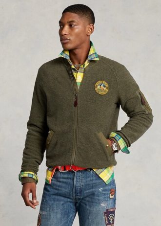 Yeşil Erkek Ralph Lauren Fırçalanmış Polar Bomber Ceketler