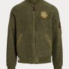 Yeşil Erkek Ralph Lauren Fırçalanmış Polar Bomber Ceketler Yeşil Erkek Ralph Lauren Fırçalanmış Polar Bomber Ceketler