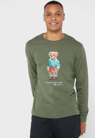 Yeşil Erkek Ralph Lauren Grafik Yuvarlak Yaka Tişörtler