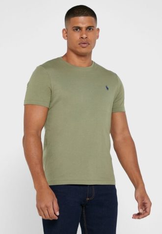 Yeşil Erkek Ralph Lauren Göğüs Logolu Yuvarlak Yaka Tişörtler
