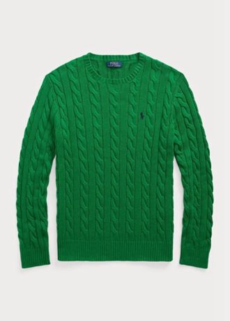 Yeşil Erkek Ralph Lauren Kablo Örgülü Pamuklu Kazak