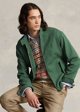 Yeşil Erkek Ralph Lauren Keten Karışımlı Balıksırtı Desenli Twill Ceketler