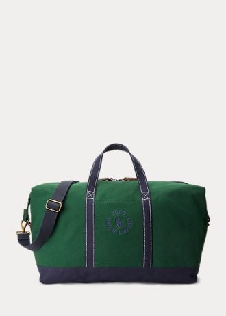 Yeşil Erkek Ralph Lauren Logo İşlemeli Kanvas Spor Çantaları