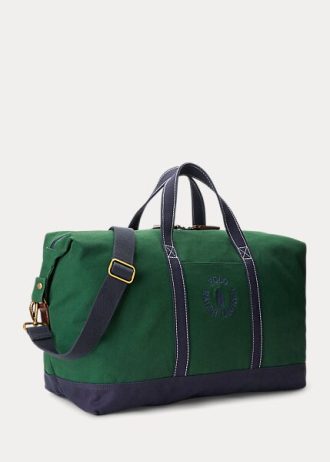 Yeşil Erkek Ralph Lauren Logo İşlemeli Kanvas Spor Çantaları