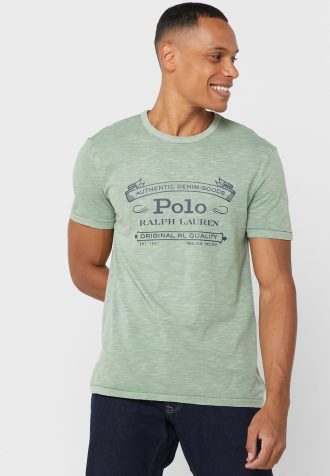 Yeşil Erkek Ralph Lauren Logolu Yuvarlak Yaka Tişörtler