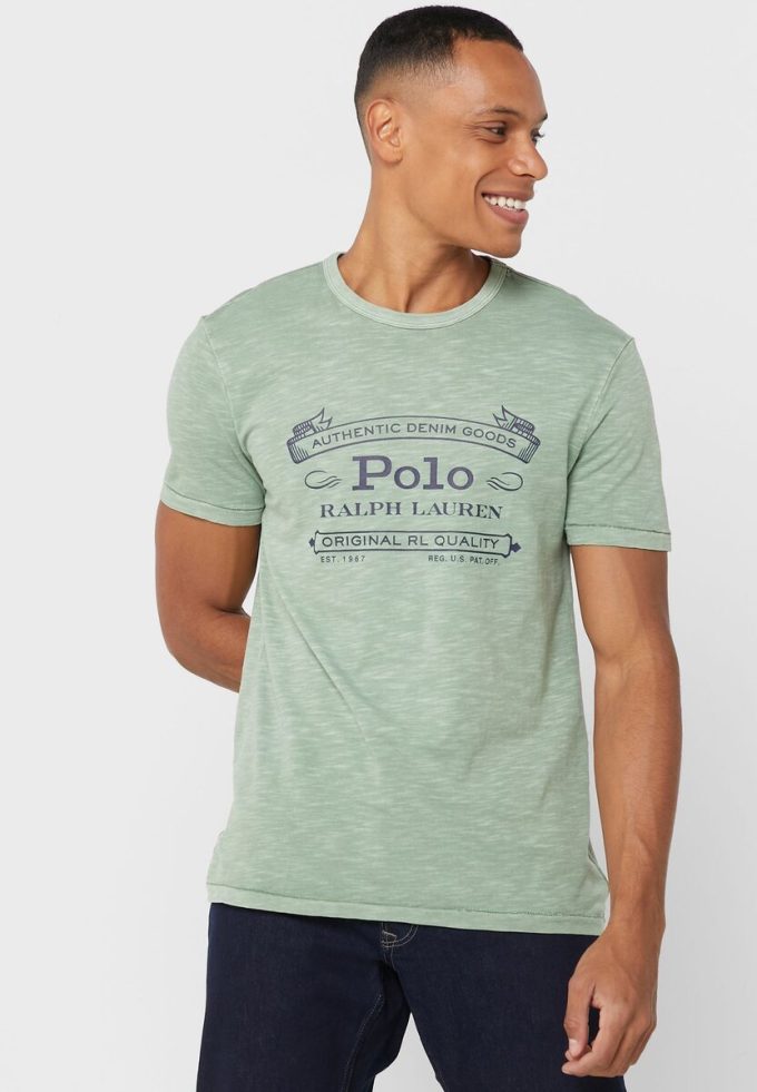 Yeşil Erkek Ralph Lauren Logolu Yuvarlak Yaka Tişörtler