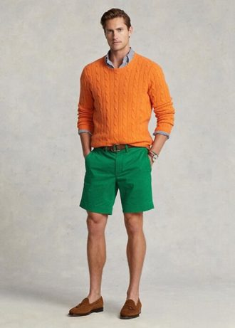 Yeşil Erkek Ralph Lauren Stretch Düz Kesim Chino Şort