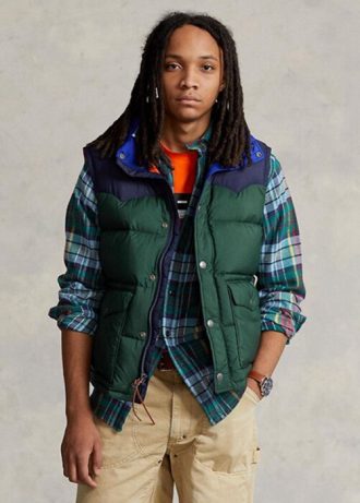 Yeşil Erkek Ralph Lauren Su Geçirmez Kaz Tüyü Western Yelek Ceketler