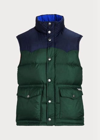 Yeşil Erkek Ralph Lauren Su Geçirmez Kaz Tüyü Western Yelek Ceketler