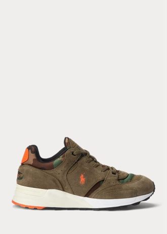 Yeşil Erkek Ralph Lauren Trackster 200 Süet ve Kamuflaj Desenli Twill Spor Ayakkabı