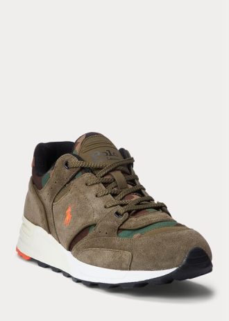 Yeşil Erkek Ralph Lauren Trackster 200 Süet ve Kamuflaj Desenli Twill Spor Ayakkabı