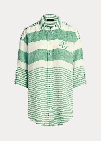 Yeşil Kadın Ralph Lauren Çizgili Büyük Boy Keten Gömlekler