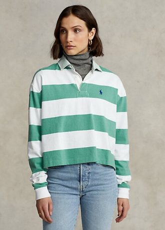 Yeşil Kadın Ralph Lauren Çizgili Kırpılmış Forma Rugby Formaları