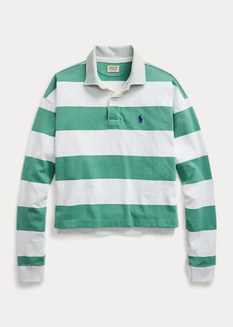 Yeşil Kadın Ralph Lauren Çizgili Kırpılmış Forma Rugby Formaları