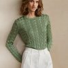 Yeşil Kadın Ralph Lauren Kablo Örgü İpek Yuvarlak Yaka Kazaklar Yeşil Kadın Ralph Lauren Kablo Örgü İpek Yuvarlak Yaka Kazaklar