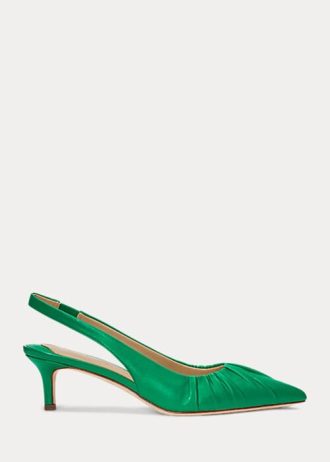 Yeşil Kadın Ralph Lauren Lolah Nappa Deri Slingback Topuklu Ayakkabı