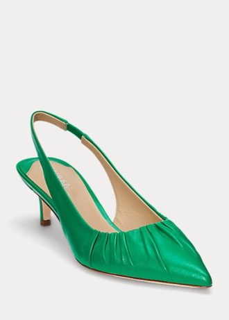 Yeşil Kadın Ralph Lauren Lolah Nappa Deri Slingback Topuklu Ayakkabı