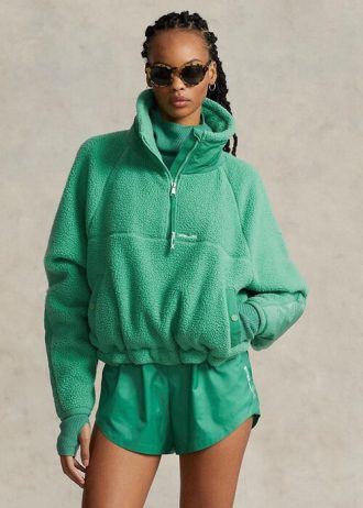 Yeşil Kadın Ralph Lauren Ripstop-trim Yüksek Tüylü Polar Kazak Sweatshirt