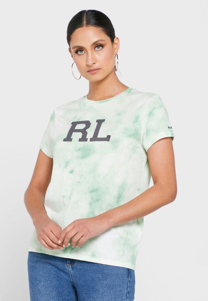 Yeşil Kadın Ralph Lauren Yuvarlak Yaka Grafik Tişörtler