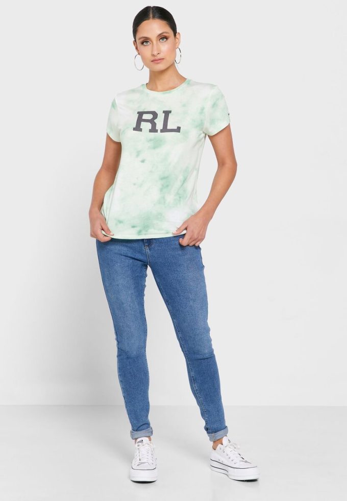 Yeşil Kadın Ralph Lauren Yuvarlak Yaka Grafik Tişörtler