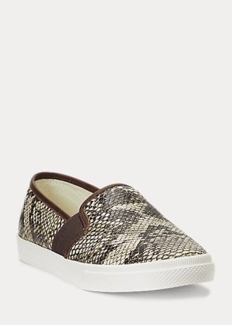 Yılan Kadın Ralph Lauren Jinny Kabartmalı Deri Slip-On Spor Ayakkabı Yılan Kadın Ralph Lauren Jinny Kabartmalı Deri Slip-On Spor Ayakkabı