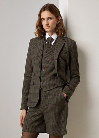 Zeytin/Kahverengi Kadın Ralph Lauren Parker Kareli Ekose Tweed Ceketler
