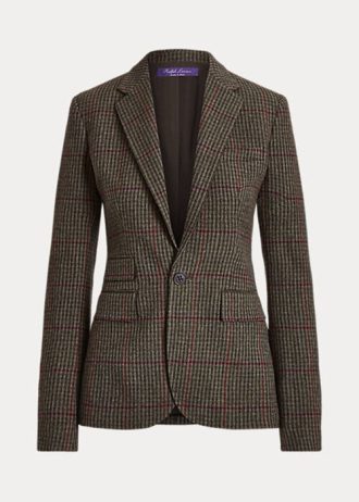 Zeytin/Kahverengi Kadın Ralph Lauren Parker Kareli Ekose Tweed Ceketler
